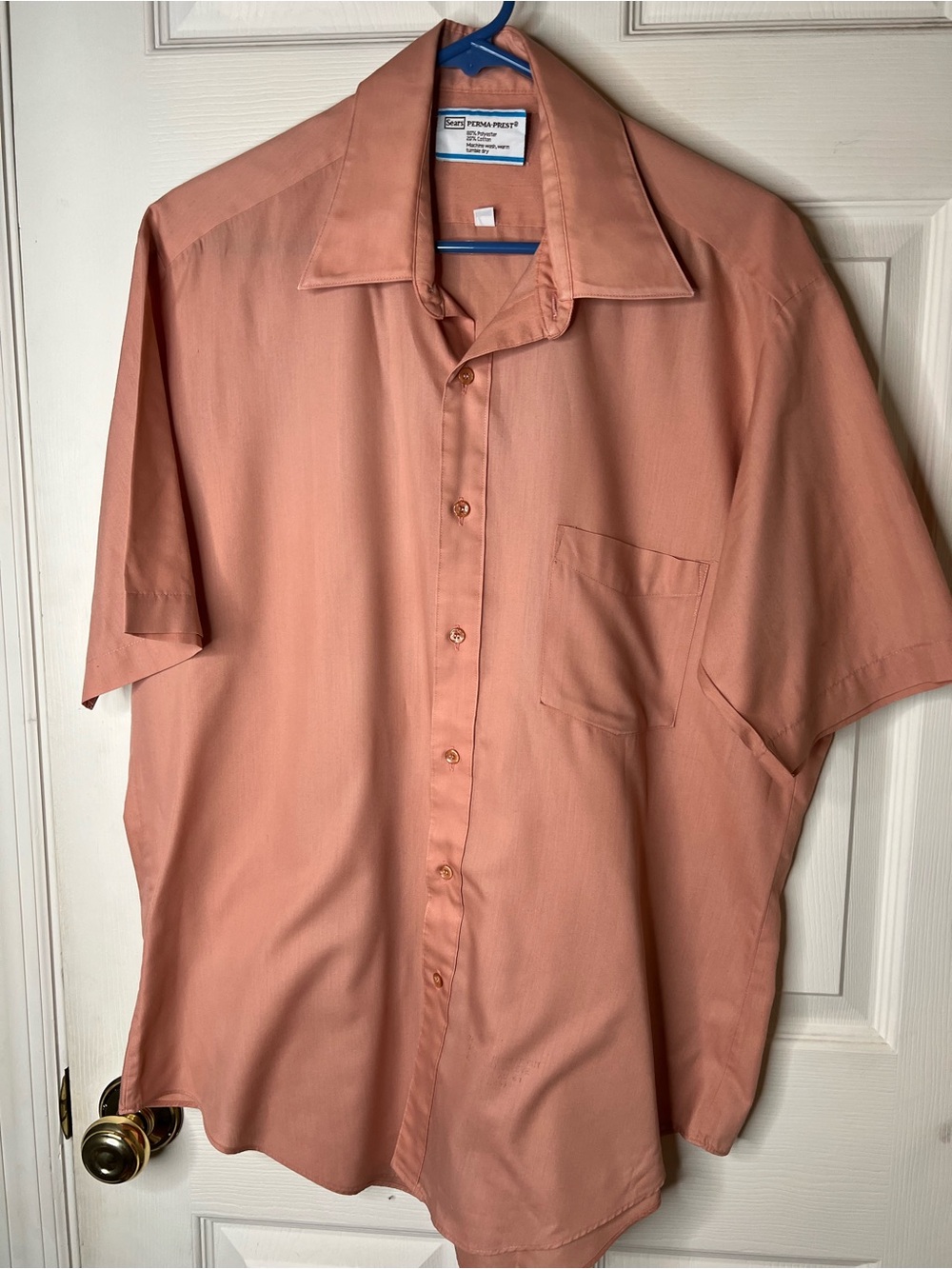 Vintage 70s Sears Perma Press Short Sleeve Button Up Men’s Shirt Size 16 1/2